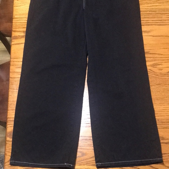 Wide Legged Black Overalls with Button Detail and White‎ Stitching - Picture 11 of 14